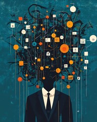 Poster - Complex and chaotic business process, disorganized management structure, tangled decision tree, illustrating the confusion and disorder in corporate decisionmaking