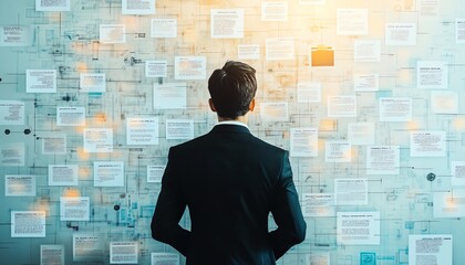 Poster - Complicated and chaotic management process, disorganized decision tree, messy business workflow, illustrating inefficiency and confusion in corporate structure