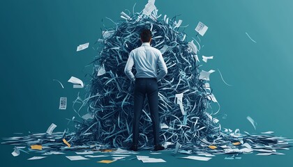 Poster - Complicated business management, chaotic decisionmaking process, tangled organizational structure, illustrating the confusion and mess of disorganized workflows