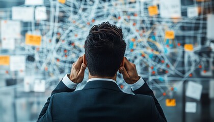 Poster - Complicated business management, chaotic decisionmaking process, tangled organizational structure, illustrating the confusion and mess of disorganized workflows