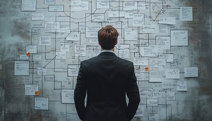 Poster - Disordered corporate management with chaotic decision tree, messy business processes, visualizing complexity and inefficiency in organizational workflows