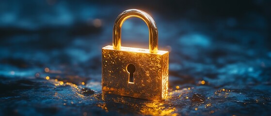 Leinwandbilder - Golden padlock with advanced electronic circuits, digital password security design, ensuring fraud prevention and confidential data protection in a secure network