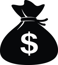 Sack of money or bag of dollar icon silhouette,Money bag silhouette