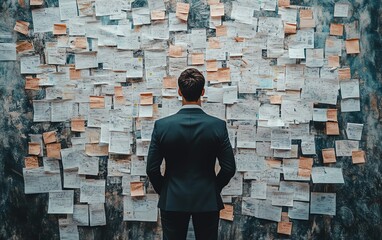 Poster - Messy decisionmaking process, complicated and chaotic business management, disorganized workflow and decision tree, visualizing the disorder and complexity of business operations