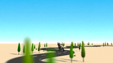 Wall Mural - Animation of a motorcycle running on a curve.
It runs forever without interruption.
A motorcycle carrying two people takes a curve.