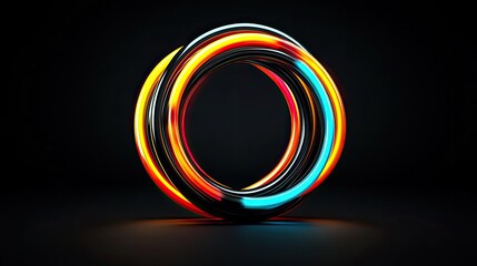 Poster - Minimal symmetry concept. Vibrant abstract circles glowing in a dark background, perfect for creative projects.