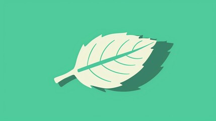 Wall Mural - A simple green leaf icon on a green background.