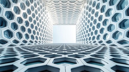 Wall Mural - Minimal symmetry concept. A modern architectural design featuring hexagonal patterns and open space.