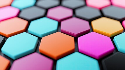 Sticker - Vivid gradient concept. Colorful hexagonal tiles arranged in a striking geometric pattern.