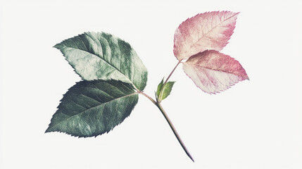 Wall Mural - A leaf with a green stem and a pink stem