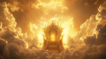 Wall Mural - a golden throne is in the sky with clouds
