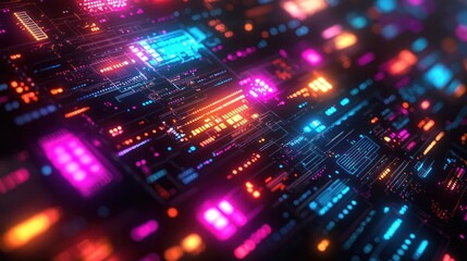 Wall Mural - abstract digital circuit design with vibrant colors.