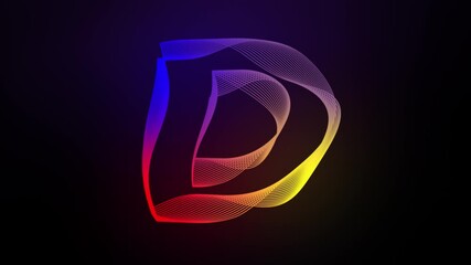 Wall Mural - 3D Letter D swirling lines animation on dark gradient background abstract dynamic motion graphics particle glow typography visual effect rainbow digital alphabet