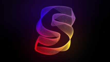 Wall Mural - 3D Letter S swirling lines animation on dark gradient background abstract dynamic motion graphics particle glow typography visual effect rainbow digital alphabet