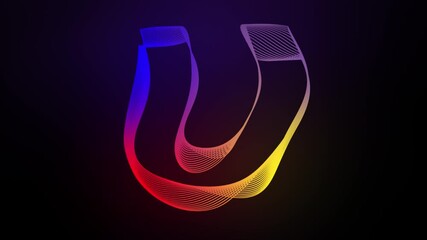 Wall Mural - 3D Letter U swirling lines animation on dark gradient background abstract dynamic motion graphics particle glow typography visual effect rainbow digital alphabet