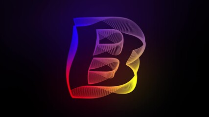 Wall Mural - 3D Letter B swirling lines animation on dark gradient background abstract dynamic motion graphics particle glow typography visual effect rainbow digital alphabet