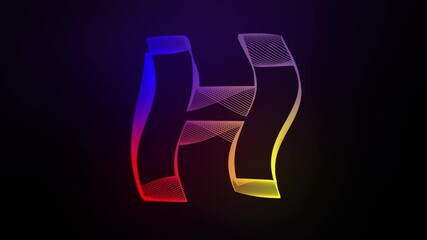 Wall Mural - 3D Letter H swirling lines animation on dark gradient background abstract dynamic motion graphics particle glow typography visual effect rainbow digital alphabet