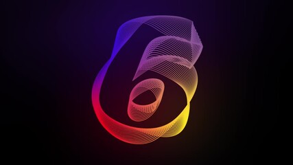Wall Mural - 3D Number 6 six moving swirling lines animation on dark gradient background abstract dynamic motion graphics particle glow typography visual effect rainbow digital