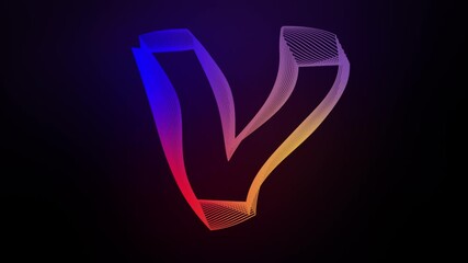 Wall Mural - 3D Letter V swirling lines animation on dark gradient background abstract dynamic motion graphics particle glow typography visual effect rainbow digital alphabet