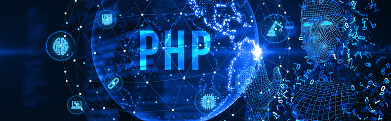 Business, Technology, Internet and network concept. PHP abbreviation. Modern technology concept. 3d illustration