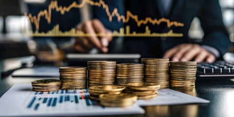 Fototapete - Finance technology in 2025, focused on stock market investments, digital assets, and forex trading data analysis for business success and financial growth.