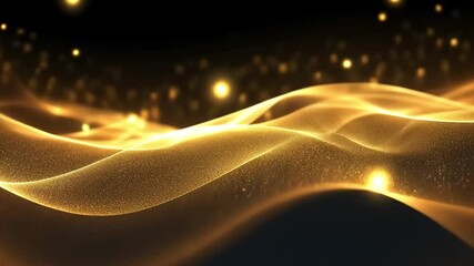 Leinwandbilder - Golden Abstract Waves: A mesmerizing abstract design featuring flowing, shimmering waves of golden light on a black background, perfect for representing luxury, elegance, and sophistication. 