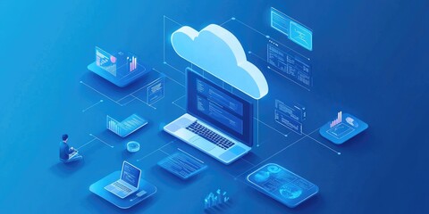 Leinwandbilder - Concept of digital transformation and process automation, focusing on optimizing business operations through cloud computing and customer service enhancements.