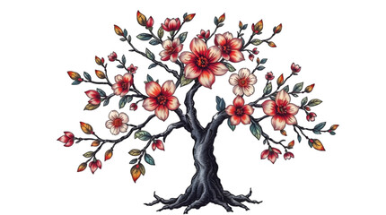 Wall Mural - tree with red flowers