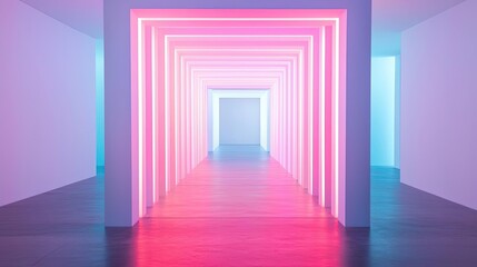 Wall Mural - vivid gradient idea. a modern corridor illuminated with vibrant pink and blue lights creates a surre