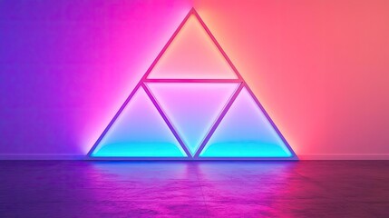 Wall Mural - vivid gradient idea. colorful triangular neon lights creating a vibrant geometric wall design.