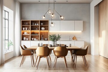 Modern Dining Room Interior Design - Wooden Table and Chairs