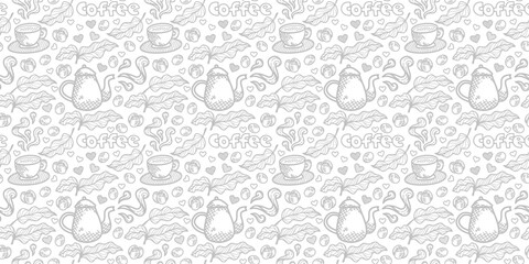 Wall Mural - cafe pattern background. Cafe Themed Coffee Bean Pattern background. Coffee and Cafe pattern background. Vintage Coffee Doodle Pattern background.