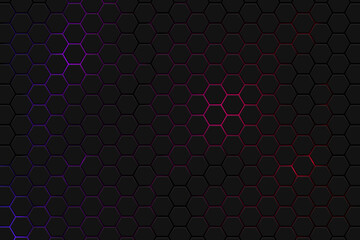 Wall Mural - abstract hexagons honeycomb texture neon background, futuristic technology backdrop banner design, v
