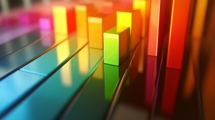 Poster - A clean, modern D bar graph with light reflections and sharp edges, showing market fluctuations in vivid colors with a sleek design
