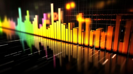 Poster - A clean, modern D bar graph with light reflections and sharp edges, showing market fluctuations in vivid colors with a sleek design