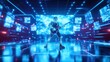 © DeepMind - Futuristic Virtual Concert Featuring Holographic Performer in Cybernetic Neon Environment