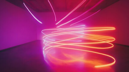 Wall Mural - Dynamic light trails art installation photography indoor space abstract view creative expression for visual impact