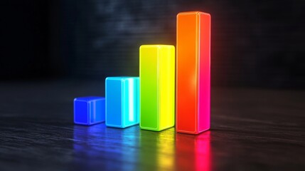Leinwandbilder - A colorful D bar graph with glowing, stacked bars, illustrating progress and data analysis in a vibrant, high-tech setting