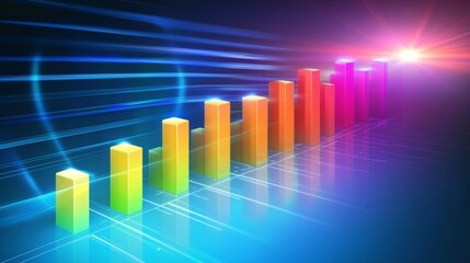 Leinwandbilder - A colorful D bar graph with glowing, stacked bars, illustrating progress and data analysis in a vibrant, high-tech setting