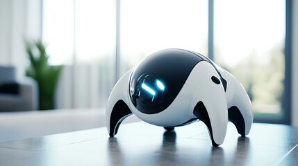 Wall Mural - a futuristic robotic pet with sleek design and interactive features, clean and modern home environme