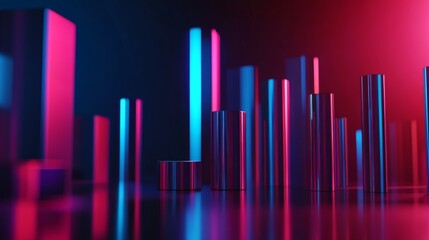 Aufkleber - A professional D bar graph with smooth, glossy bars in shades of red and blue, showing the increasing value of a financial market over time
