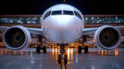 Wall Mural - sleek aircraft in hangar, showcasing its engines and polished exterior