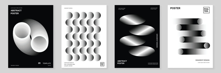 Wall Mural - abstract monochrome gradient poster background vector set. modern cover template with black and whit