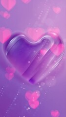 Canvas Print - Vertical loop animation template with purple holographic iridescent heart on love background for festive endless footage.