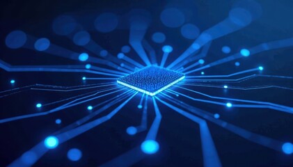 Abstract blue circuit board texture, glowing nodes , pattern, network