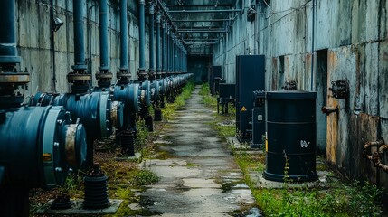 Fototapete - Urban power distribution infrastructure maintenance a ground level perspective on energy efficiency in industrial facilities