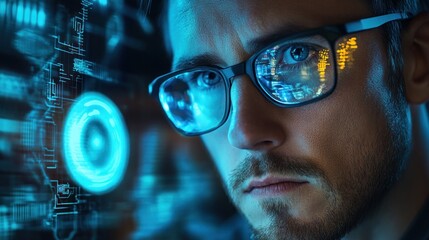 Cyberpunk Programmer: A Focused Gaze into the Digital Realm