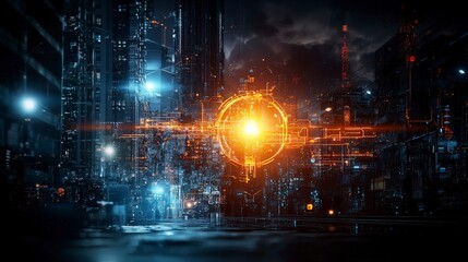 Poster - Energy optimization strategies for urban infrastructure futuristic city digital art nighttime aesthetic innovation