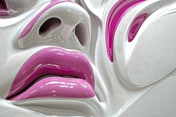 Wall Mural - Close-up view of a modern abstract sculpture depicting a woman's face with prominent pink lips.