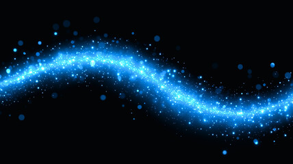 Sticker - Blue Sparkles:  A mesmerizing abstract design, a shimmering blue wave of particles trails across a pitch-black background, like a celestial river of light and energy.